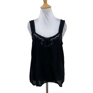 Paneros Tank Womens XL Black Iris Embroidered Sleeveless Crochet Cutout Trim Top